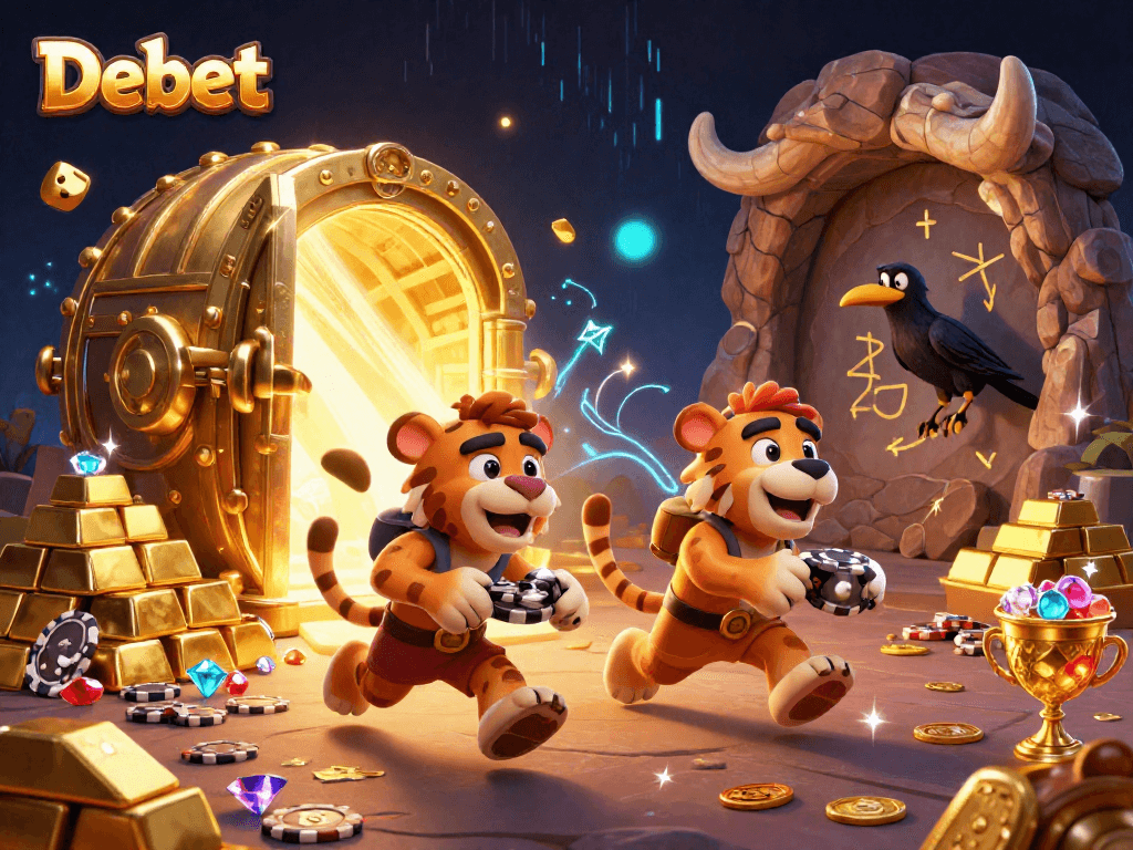 Bet on Debet and win big in this vibrant prehistoric casino scene.