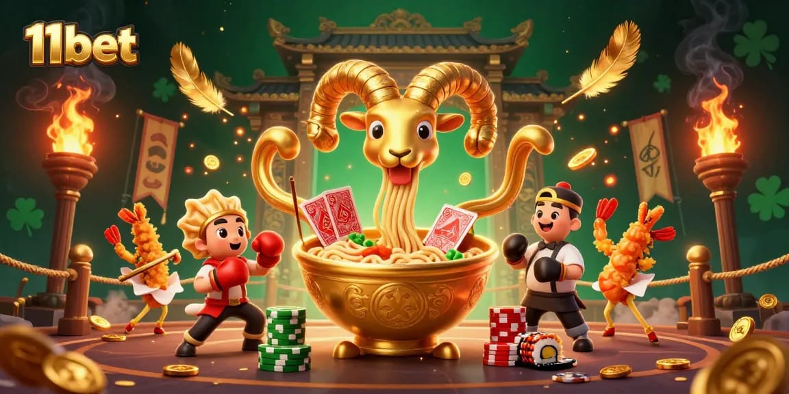 Engage with 11bet's thrilling casino adventure featuring unique characters in a vibrant 3D scene.