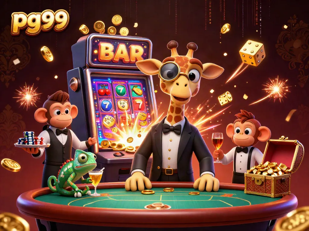 Experience the vibrant atmosphere of pg99 with a high-roller giraffe and thrilling casino action.