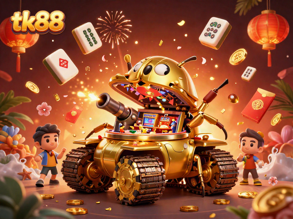 Experience thrilling gameplay at tk88 with a vibrant 3D illustration of a unique casino tank.
