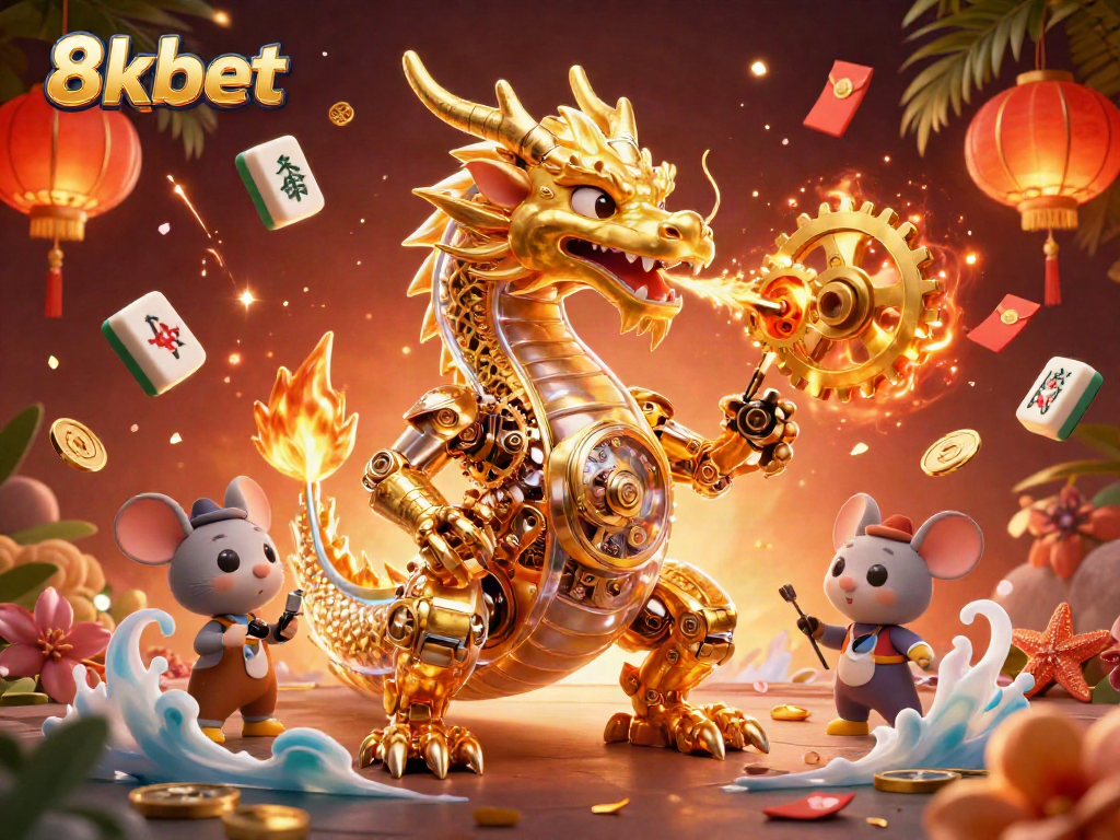 Experience thrilling gameplay at 8xbet with a vibrant 3D dragon and casino-inspired elements.