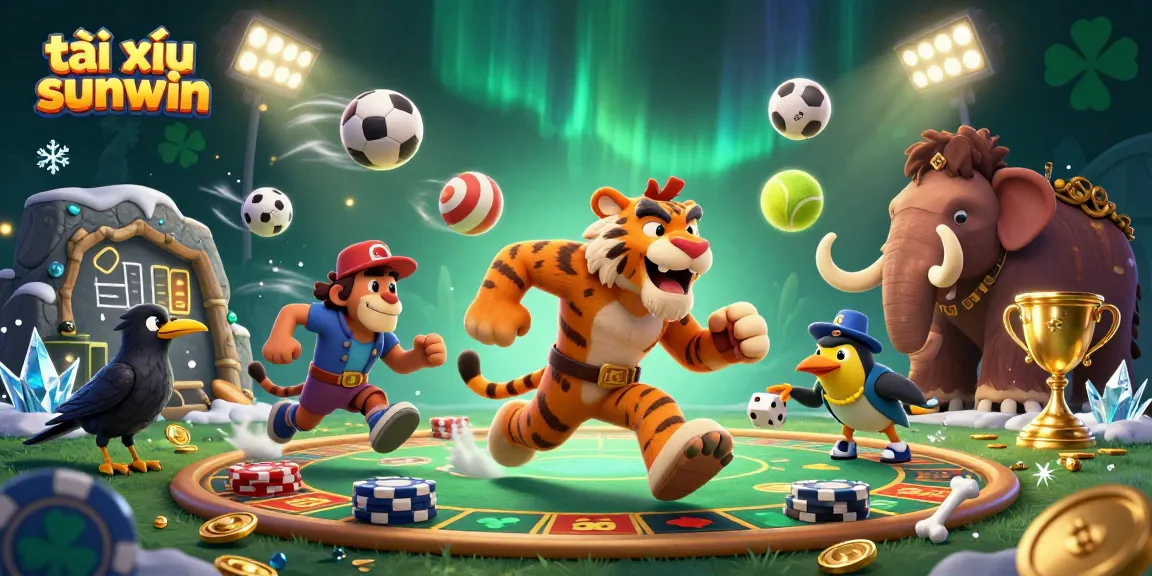 Engage in tài xỉu sunwin at a vibrant prehistoric casino with lively characters and dynamic game elements.