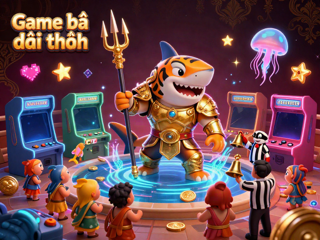 Experience Game bài đổi thưởng action with a dynamic tiger shark and arcade elements in a vibrant underwater casino.