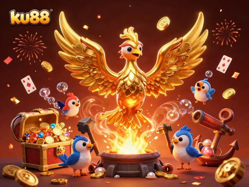 Experience thrilling wins at ku88 with molten gold-themed casino illustration.