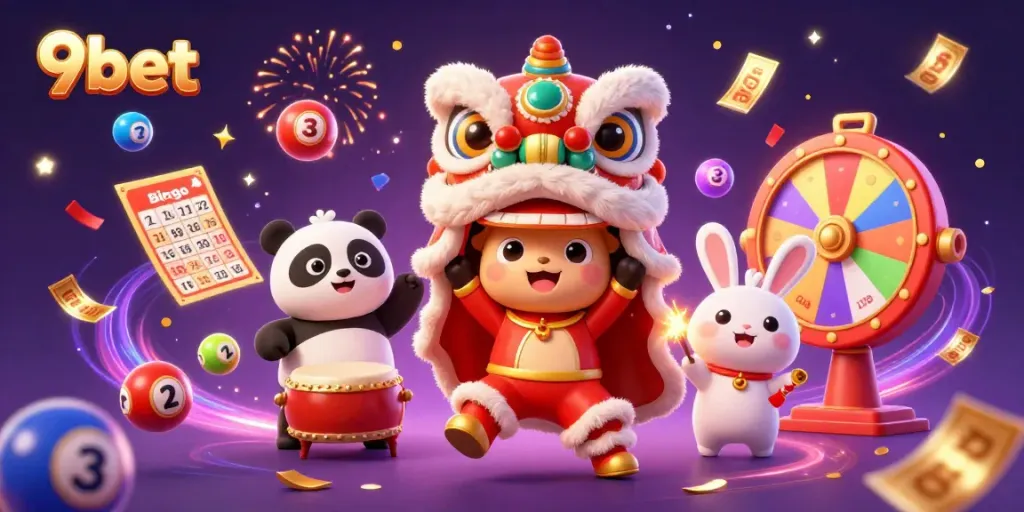 Celebrate with 9bet as colorful lottery elements and lively characters bring joy to the gaming scene.