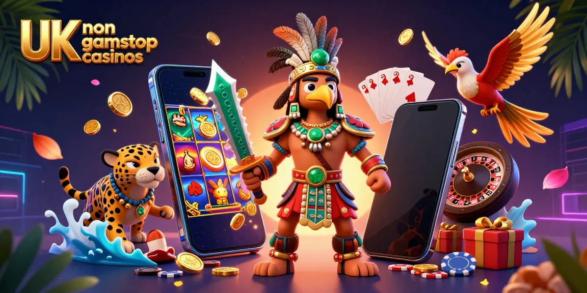 Experience exciting gameplay with UK non gamstop casinos featuring a rich 3D illustration of slot games and dynamic characters.