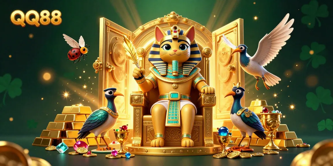 Experience QQ88 with the rich treasure of games in a vibrant casino atmosphere featuring Egyptian elements.