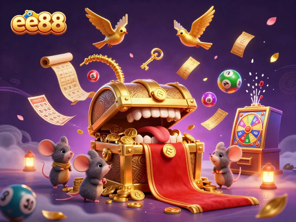 ee88 engaging adventurer mice with exciting casino game elements in a vibrant 3D illustration