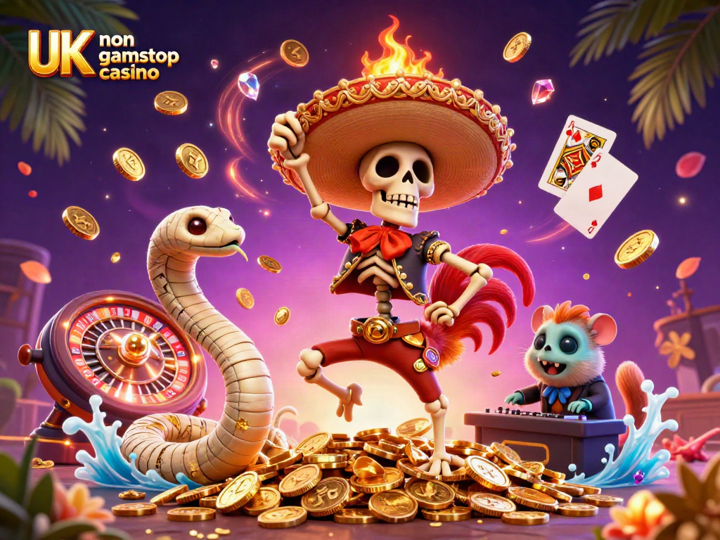 Celebrate your wins at a lively UK non gamstop casino with vibrant gaming characters and dynamic casino elements.