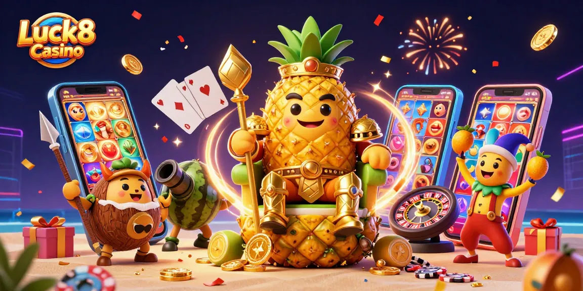 Experience exciting gameplay at Luck8 Casino with our vibrant 3D casino adventure illustration.