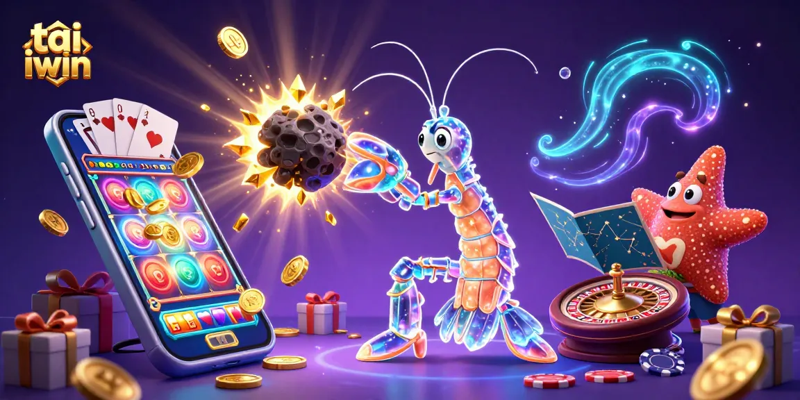 Engage with tai iwin in this dynamic scene featuring a galactic samurai shrimp and vibrant casino elements.
