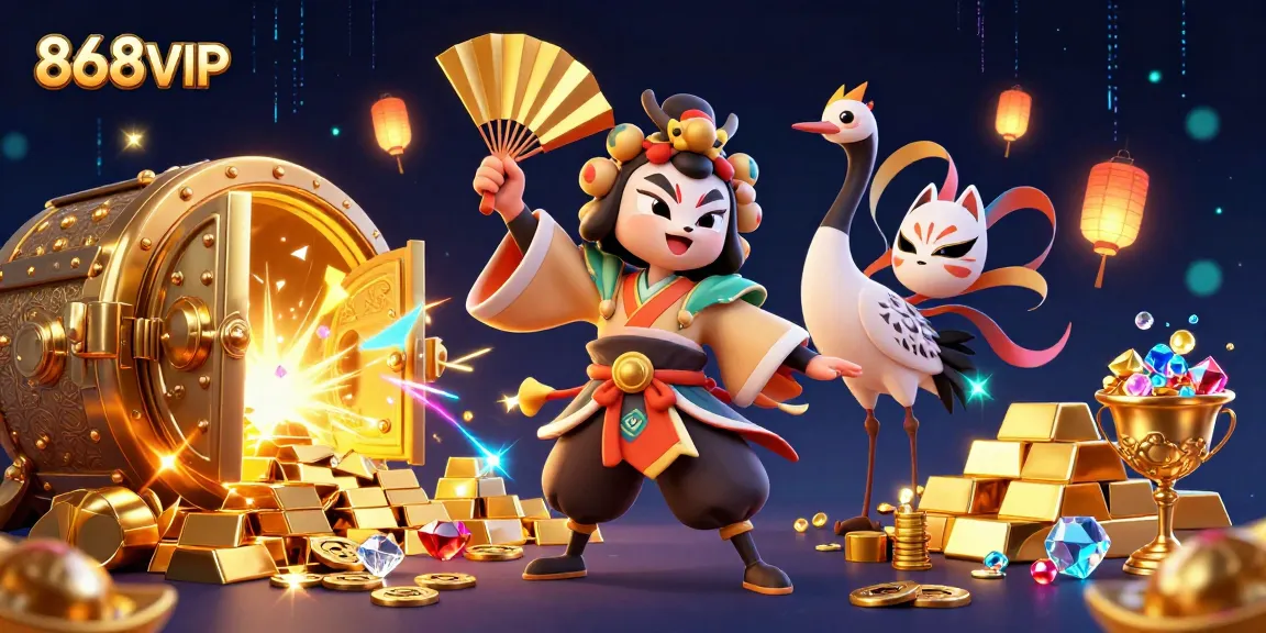 Experience thrilling gameplay at 868VIP with a dynamic scene of kabuki warrior and treasures.