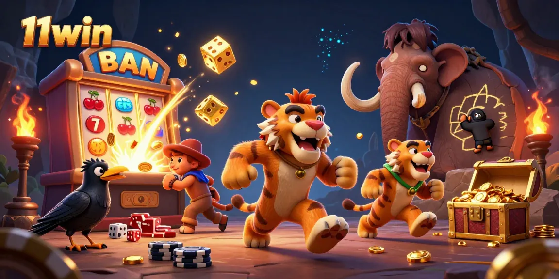 Join the fun at 11win with this dazzling prehistoric casino scene filled with games and prizes.