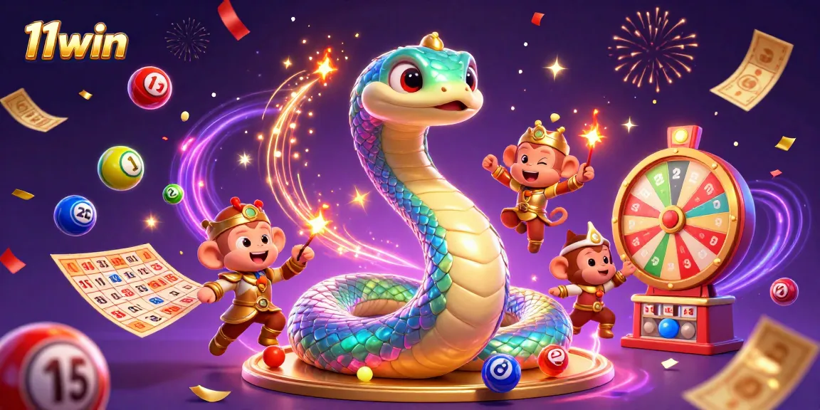 Engage with the vibrant 11win-themed illustration featuring lottery balls and celebratory elements