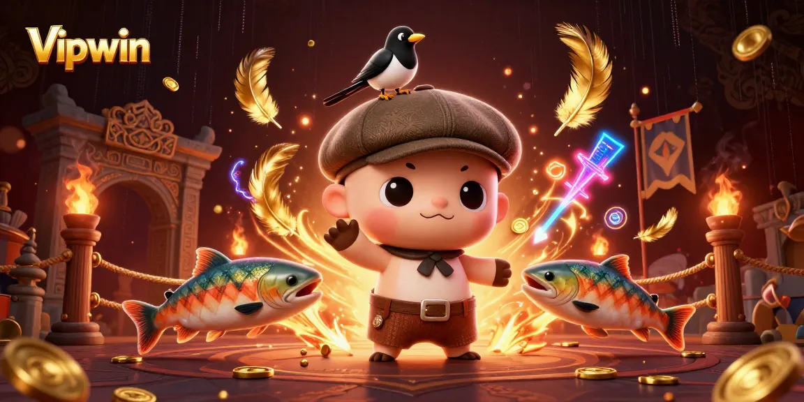 Win big with Vipwin's fun gaming experience featuring charming characters and vibrant casino elements.
