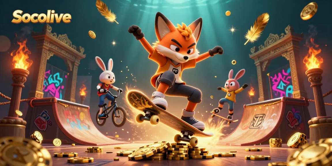 Socolive offers thrilling live betting experiences with vivid 3D illustrations of foxes and rabbits in a casino setting.
